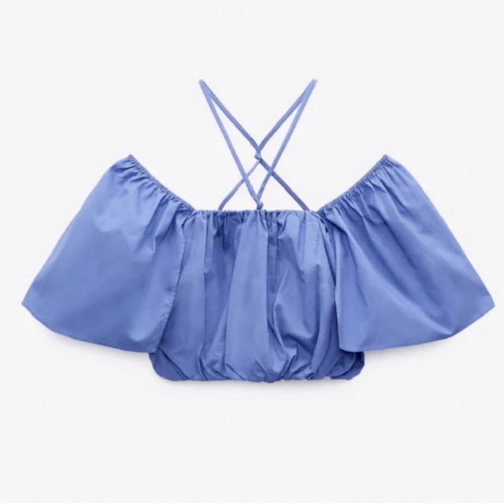 ZARA BLUE OFF THE SHOULDER PUFF SHORT SLEEVE
CROP TOP